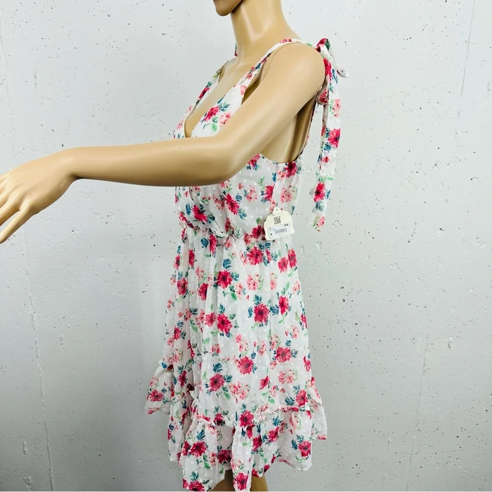Altar'd State Size Medium White Red Floral Tie Shoulder Dress New
